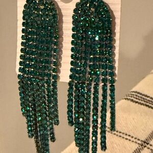 Green Crystal Fringe Drop Earrings